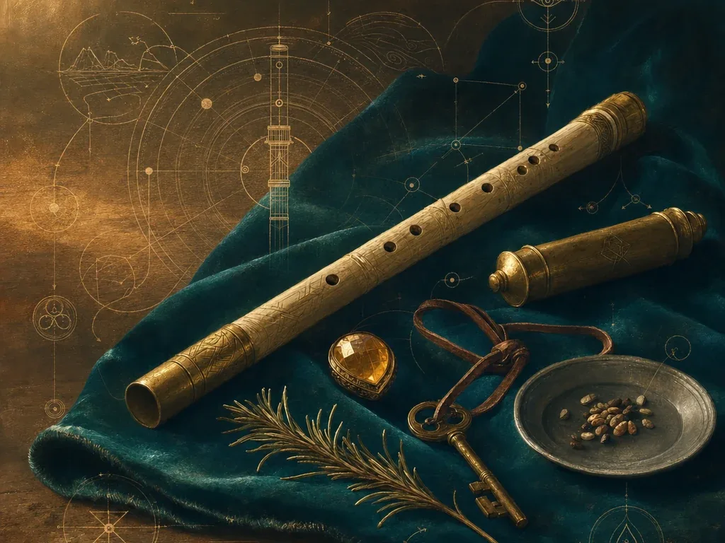 A close-cropped CharGen magic-item reveal showing an enchanted relic on a warm parchment-style presentation, suitable for a player-facing discovery handout