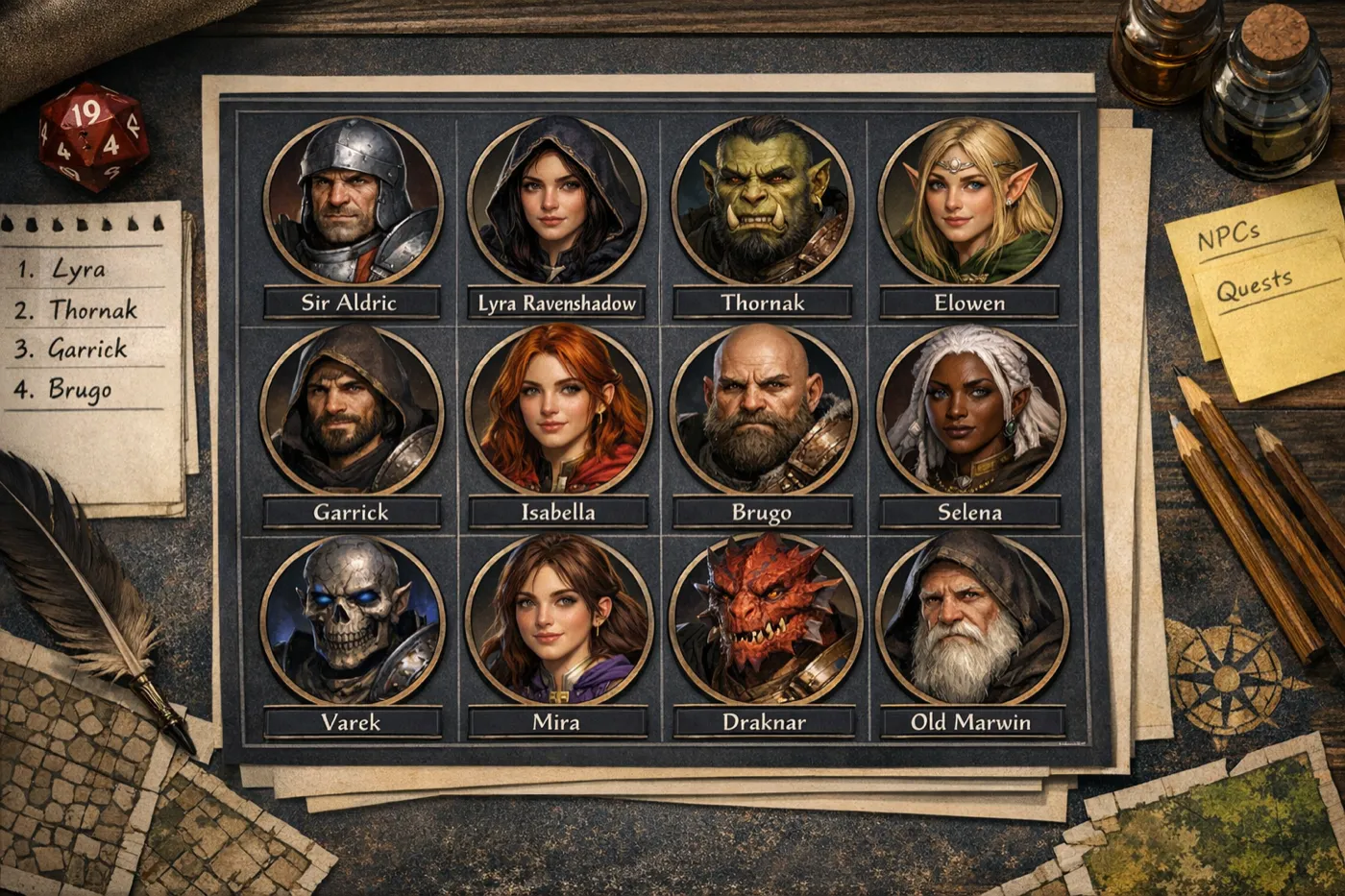 Token-ready portrait sheet with consistent framing for Roll20 and Foundry VTT upload