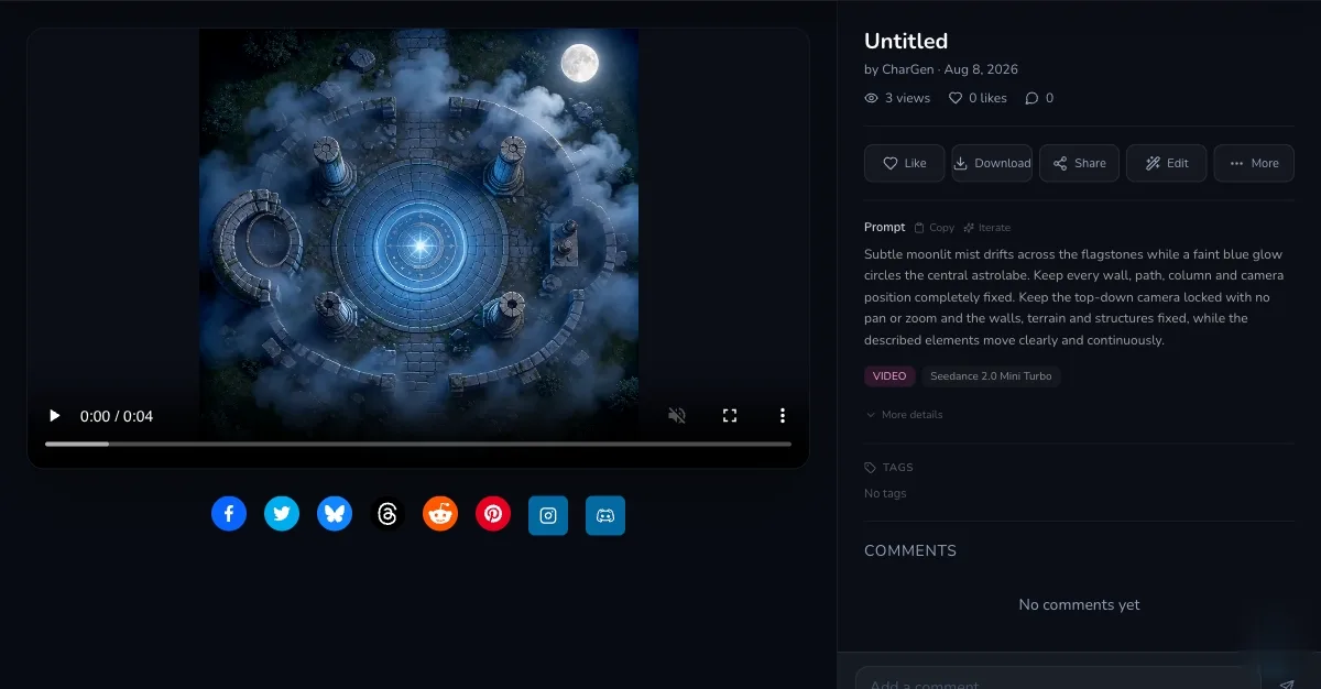 Completed square observatory animation in the Animated Maps result player with download controls.