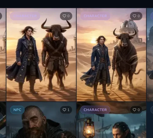 Desktop Gallery crop showing completed desert images of an astronomer beside a horned minotaur guide.