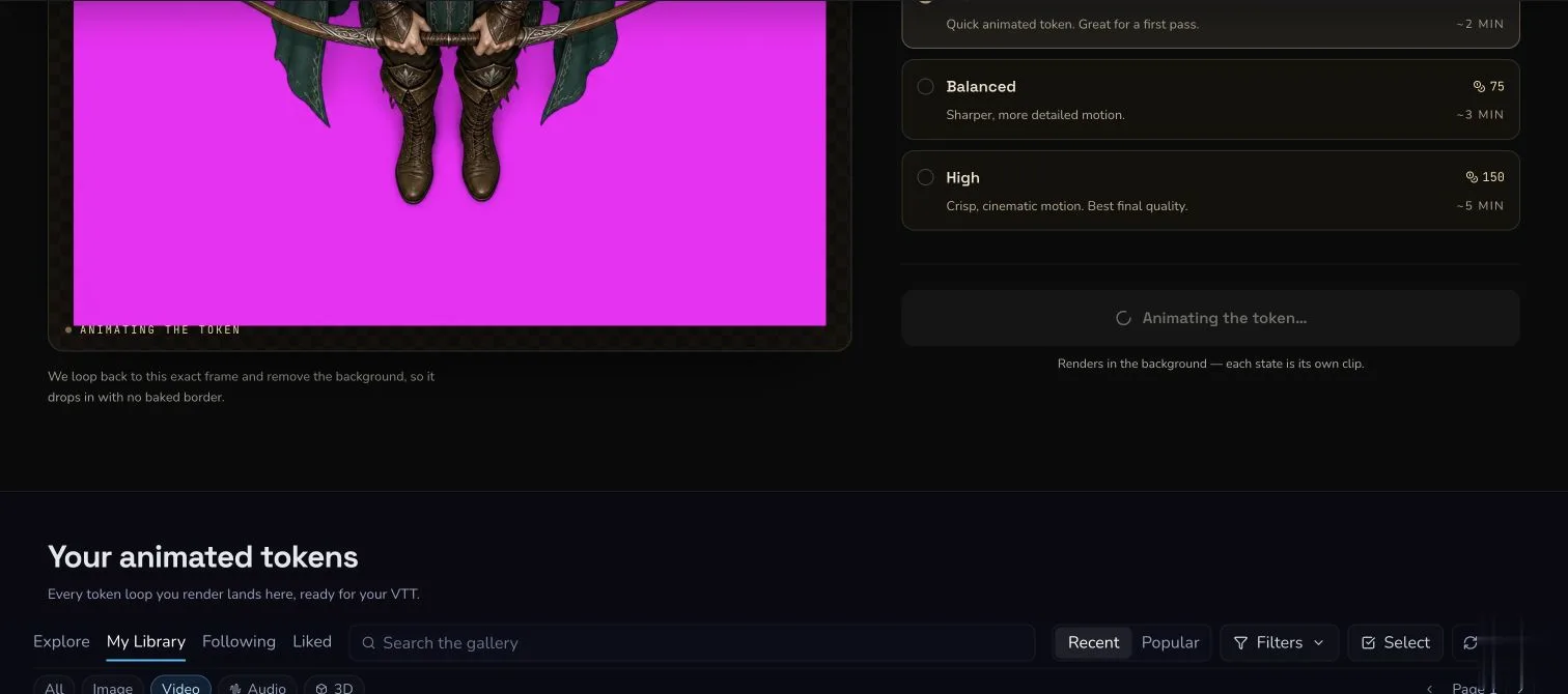 Animated Tokens processing state after one Idle, Fast and Short submission.