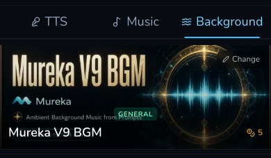 Mobile Audio Studio tab bar showing TTS, Music and Background with Background selected.