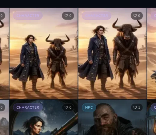 Desktop Gallery crop showing completed desert images of an astronomer and horned guide.