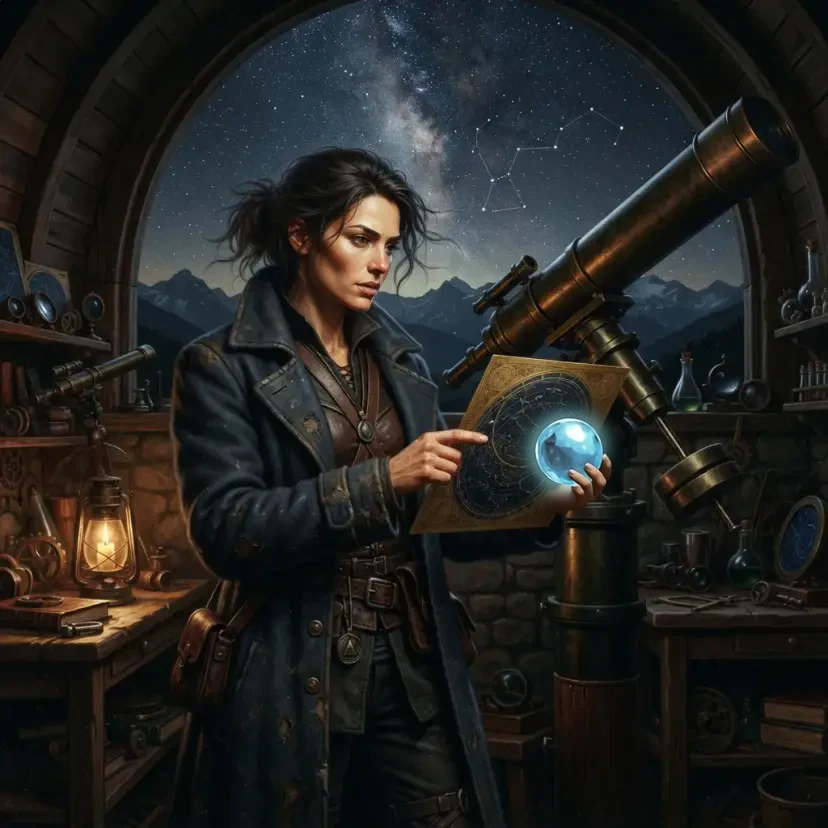 Completed Inpaint result shows a glowing blue crystal orb in one hand while the other points at the retained chart.