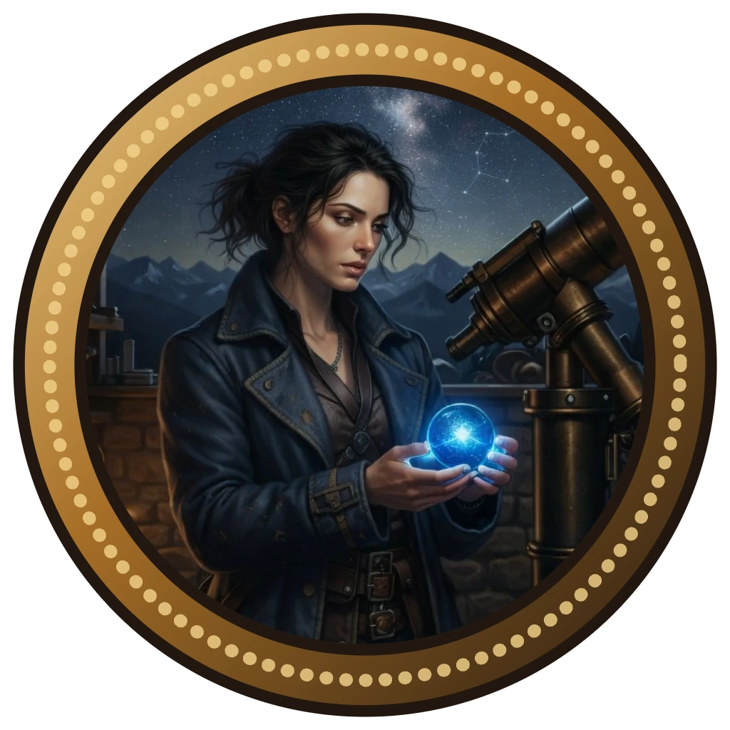 Exported circular VTT token has transparent corners around the portrait and decorative frame.