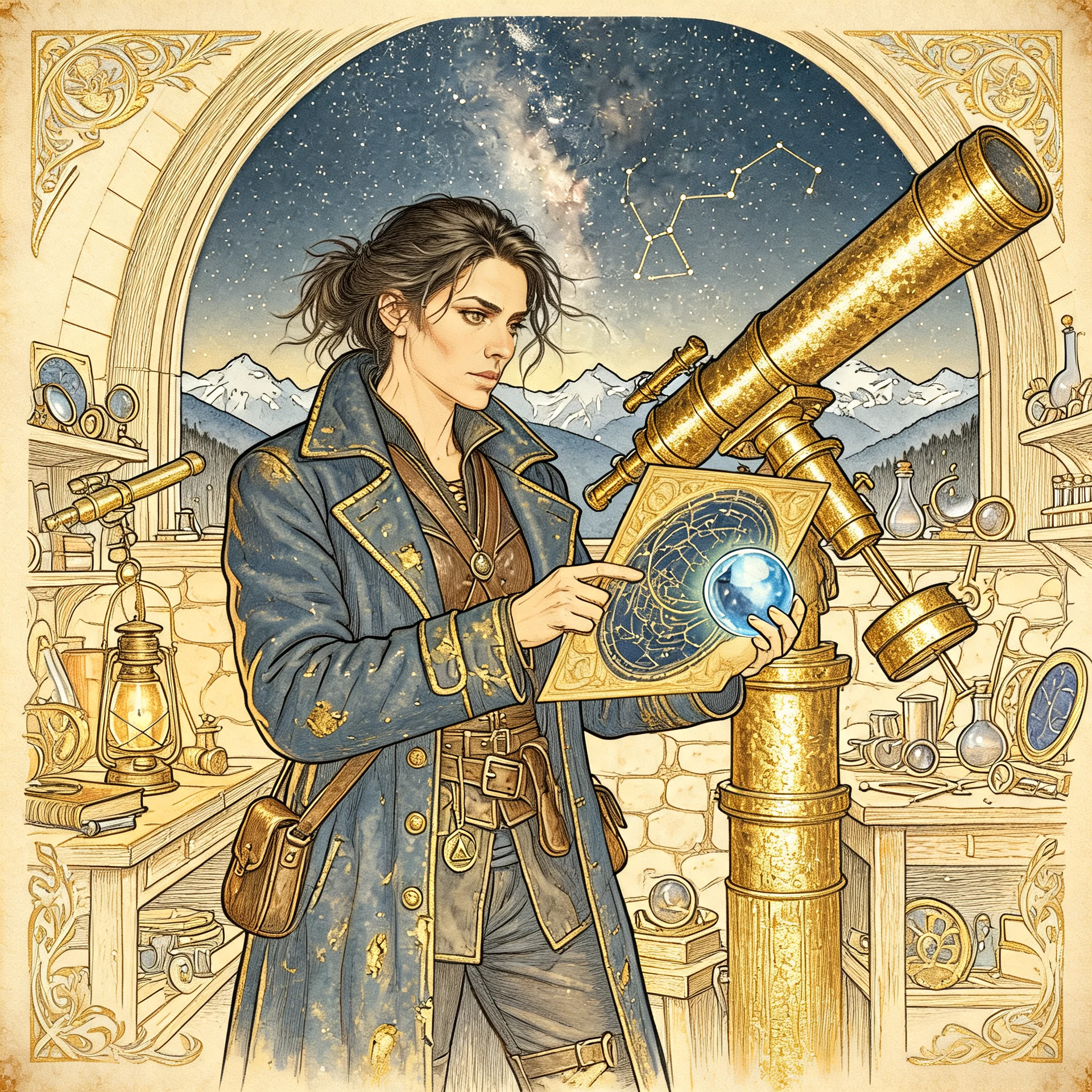 Completed Restyle result renders the Candlelit Star Chart scene as an illuminated manuscript painting.