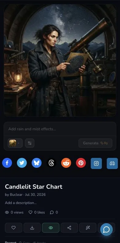 Mobile result detail shows the owned image, its title and the action row.
