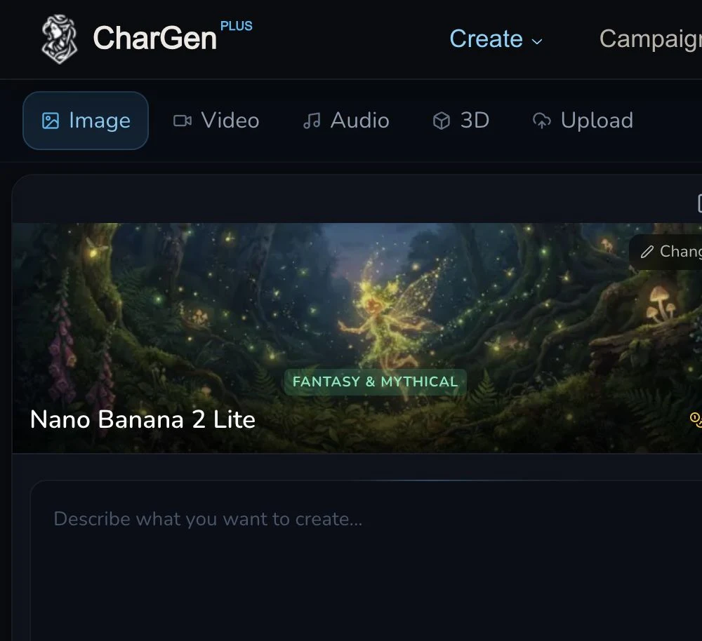 Desktop image creation form before a prompt is entered, with Image selected.